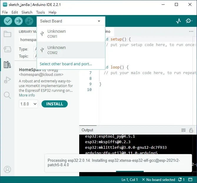 Arduino IDE 選擇 ESP32 COM Port