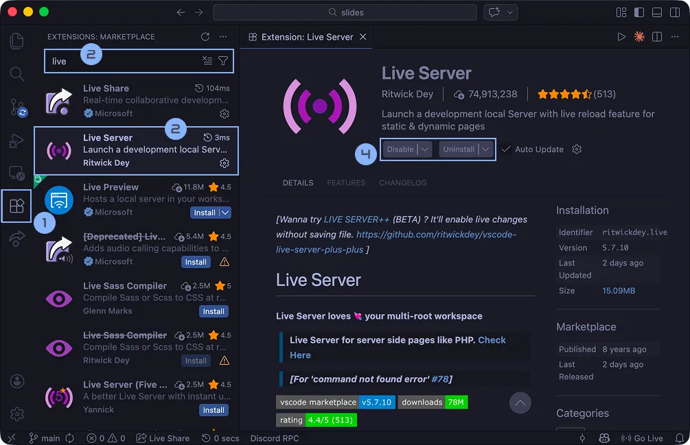 安裝 Live Server