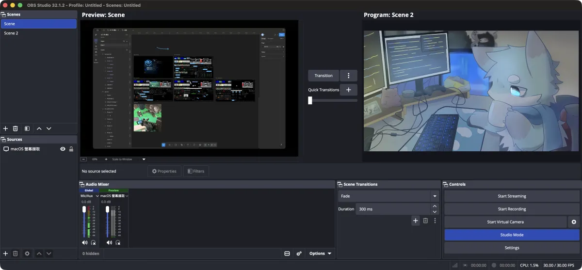 OBS 也有 Preview 跟 Program