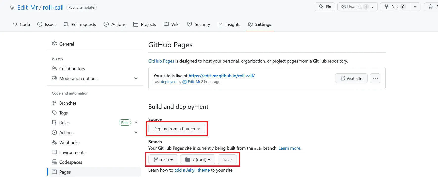 GitHub Pages 設定