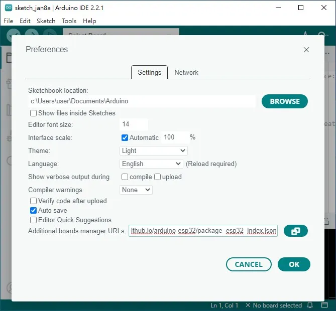 Arduino IDE 額外開發板管理員網址設定