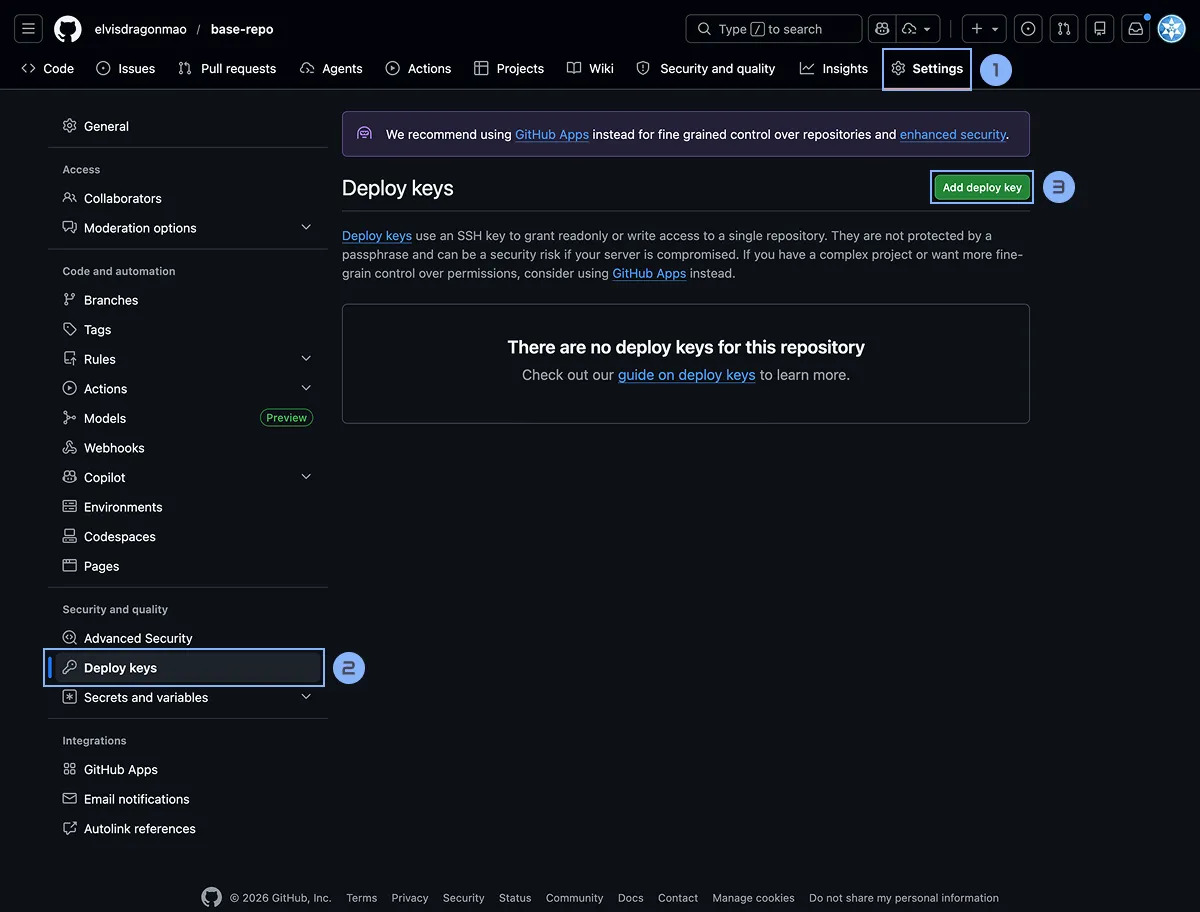 進到  Settings -> Deploy Keys